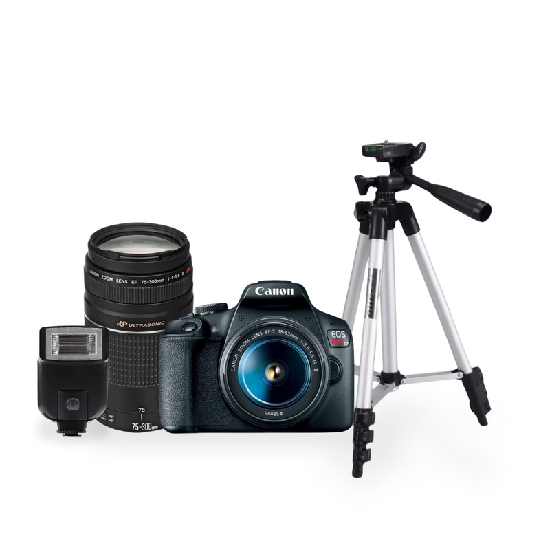 Kit Cmara Canon EOS Rebel T7 con 2 lentes + Tripie y Flash de Regalo