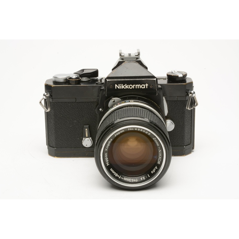 Nikon Nikkormat FTN Black 35mm SLR w/43-86mm f3.5 zoom, new light seals, shoe+