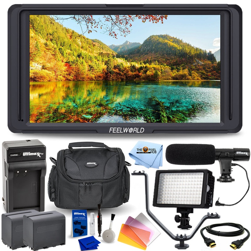 FeelWorld F5 5.0″ Full HD HDMI On-Camera Monitor + EXT BATTS + LED Light Bundle
