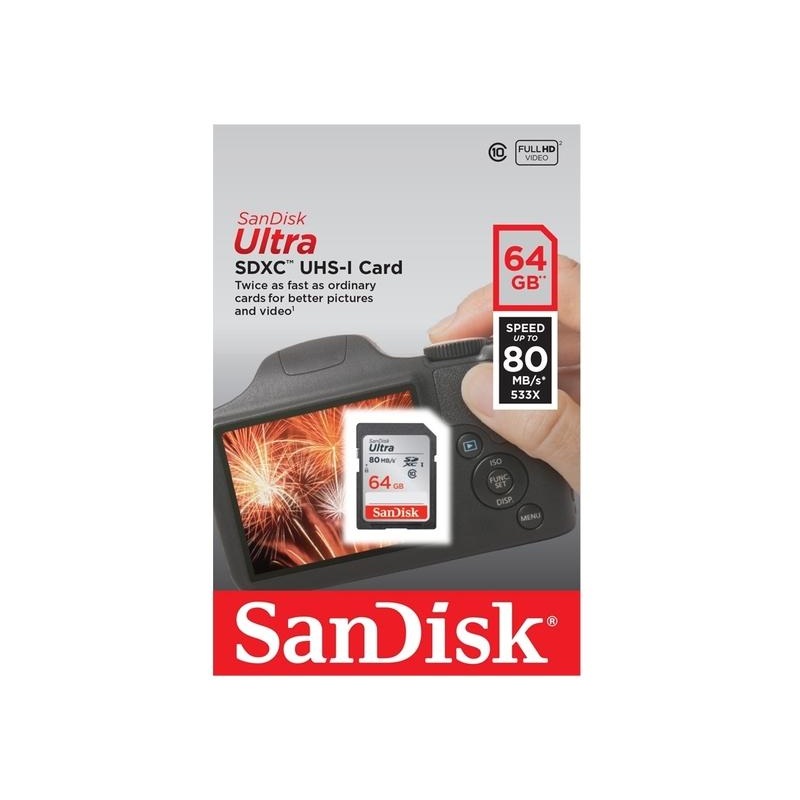 SanDisk 64GB Ultra SDHC/SDXC UHS-I Card -80mb/s