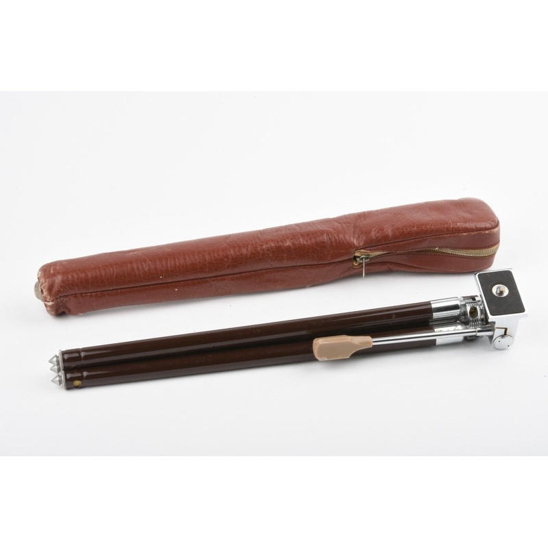 Brown Tripod w/ Pan Head 5 Section 13.5″ Folded ~35″ Expanded + case, Vintage