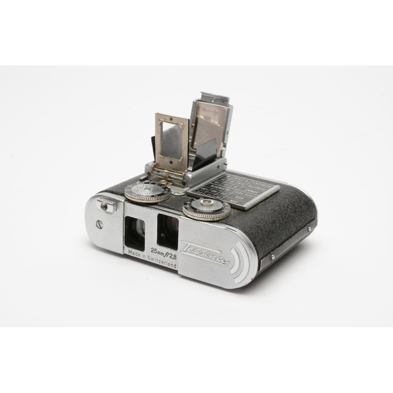 Tessina Black Vintage Subminiature Camera w/25mm f/2.8 Made in Switzerland, Great!