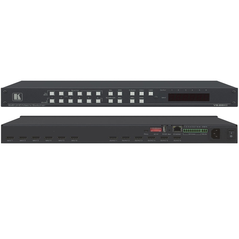 Kramer Electronics VS-66H2 6×6 4K HDR HDCP 2.2 Matrix Switcher with Digital Audio Routing