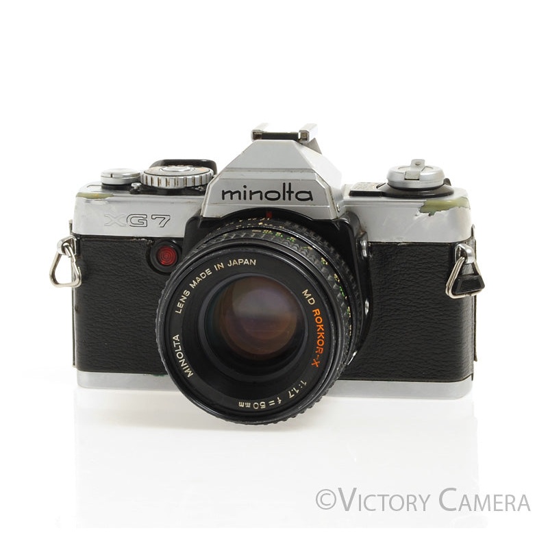 Minolta XG-7 Chrome 35mm Camera w/ Rokkor-X 50mm f1.7 Lens -New Seals- [GOOD]