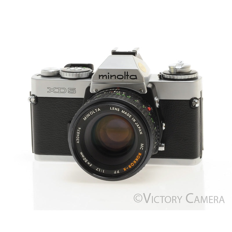 Minolta XD5 XD-5 Chrome 35mm Camera w/ 50mm f1.7 Lens -New Seals- [EXC]