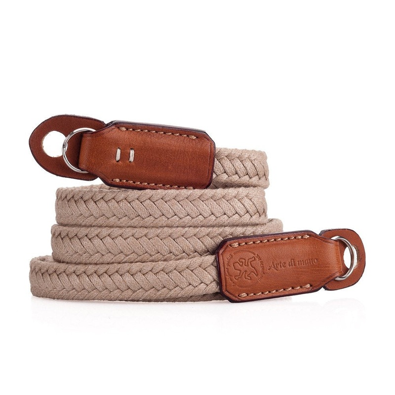 Arte di Mano Waxed Cotton Neck Strap, XL, 120cm – Beige Cotton with Barenia Tan Leather Accents