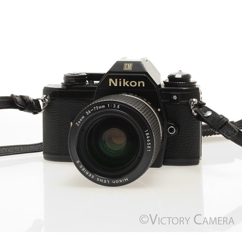 Nikon EM Black 35mm Film Camera with Nikon E Series 36-72mm Zoom Lens [EXC]