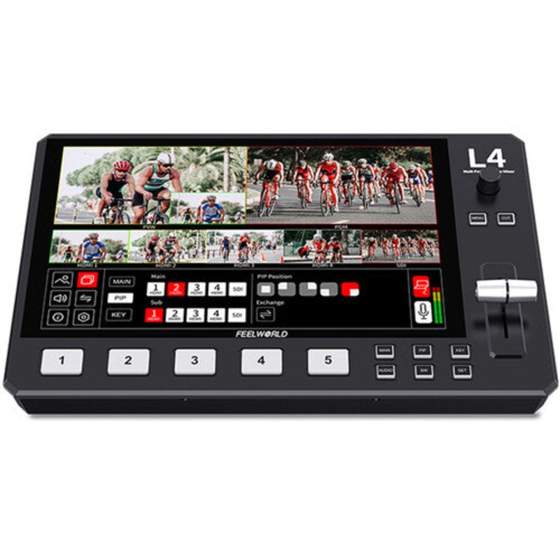 FeelWorld L4 HDMI Livestream Switcher with 10.1″ LCD Monitor