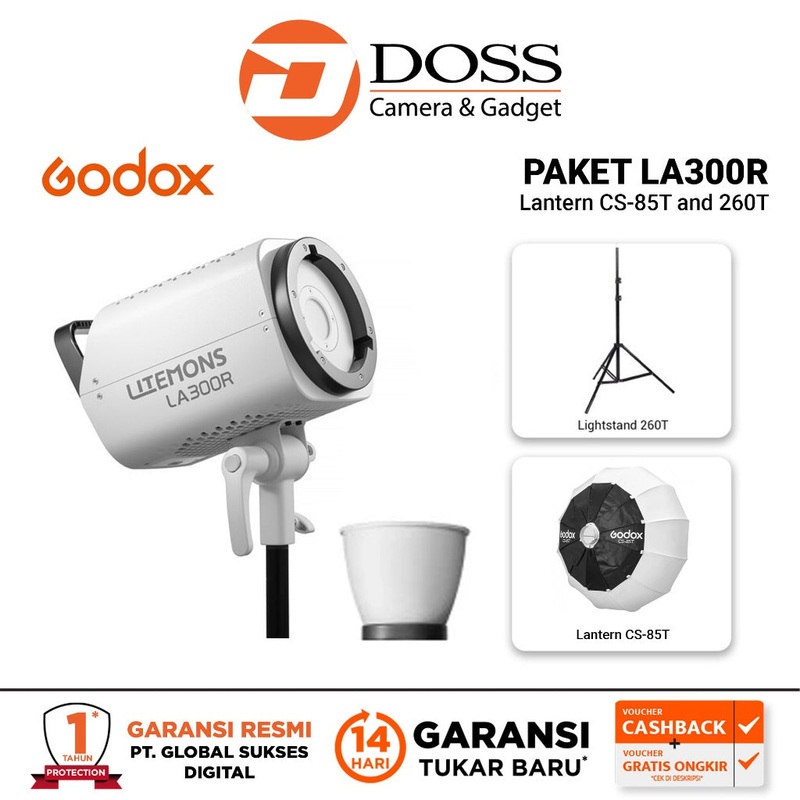 Godox Litemons LA300R RGB LED Monolight with  Lantern CS-85T and Lightstand 260T