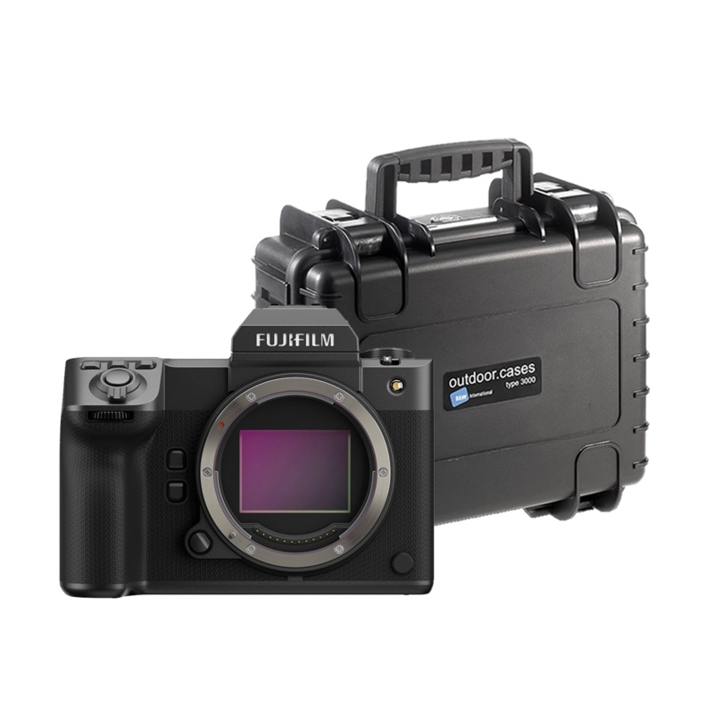Fujifilm GFX 100 II Medium Format Mirrorless Camera with B&W International Type 3000 Outdoor Hard Case with Dividers (Black)