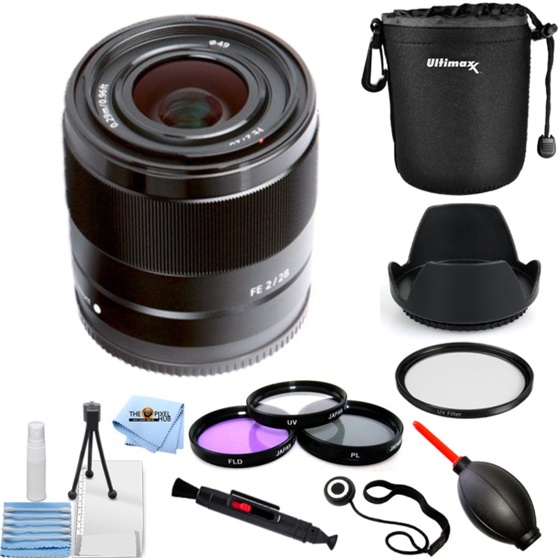 Sony FE 28mm f/2 Full Frame Prime Lens SEL28F20 – Filter Kit Lens Pouch Bundle
