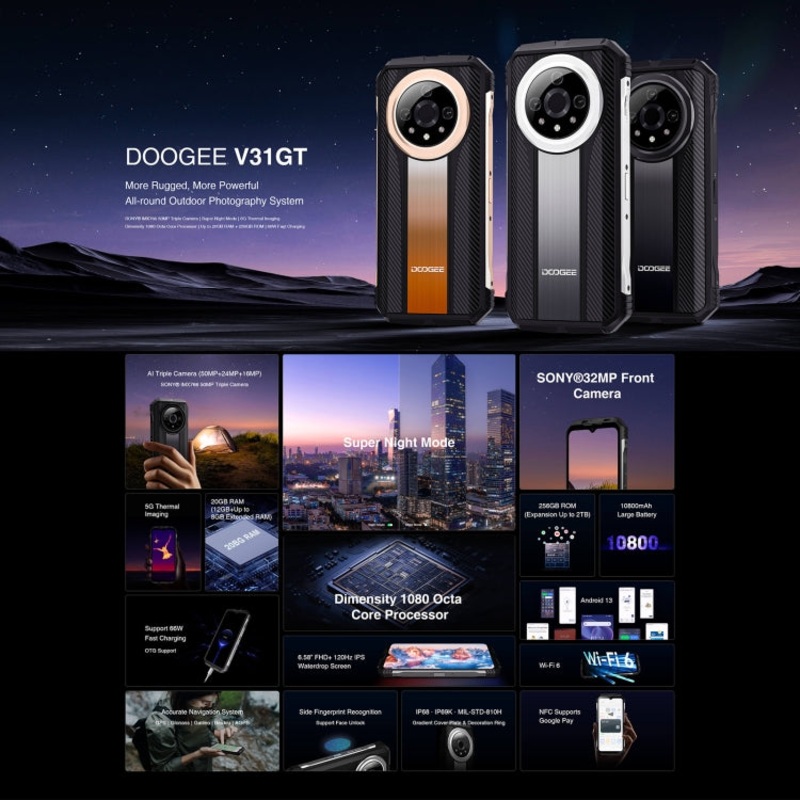 DOOGEE V31GT 5G Rugged Phone Thermal Imaging Camera 12GB+256GB Black