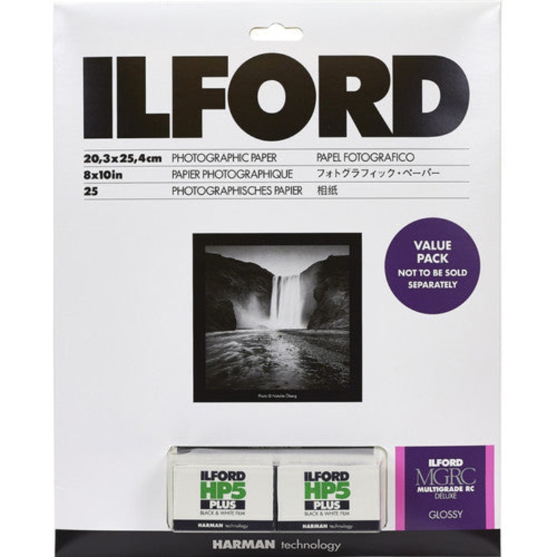 Ilford MULTIGRADE RC Deluxe Paper and HP5 Plus Value Pack (Glossy, 8 x 10″, 25 Sheets)