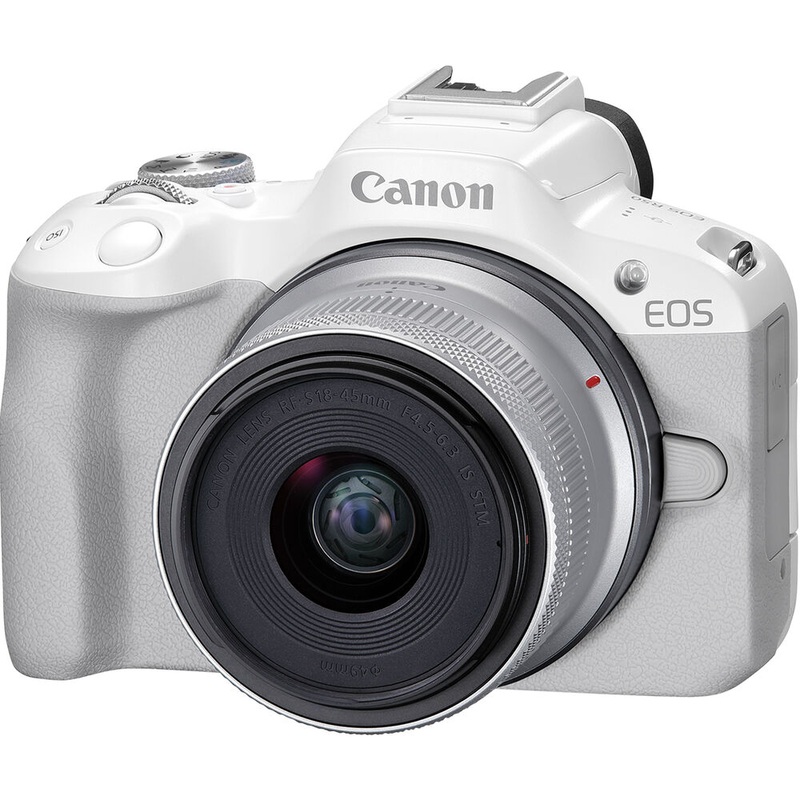 Canon EOS R50 Mirrorless Camera with 18-45mm Lens (White) – 5812C012