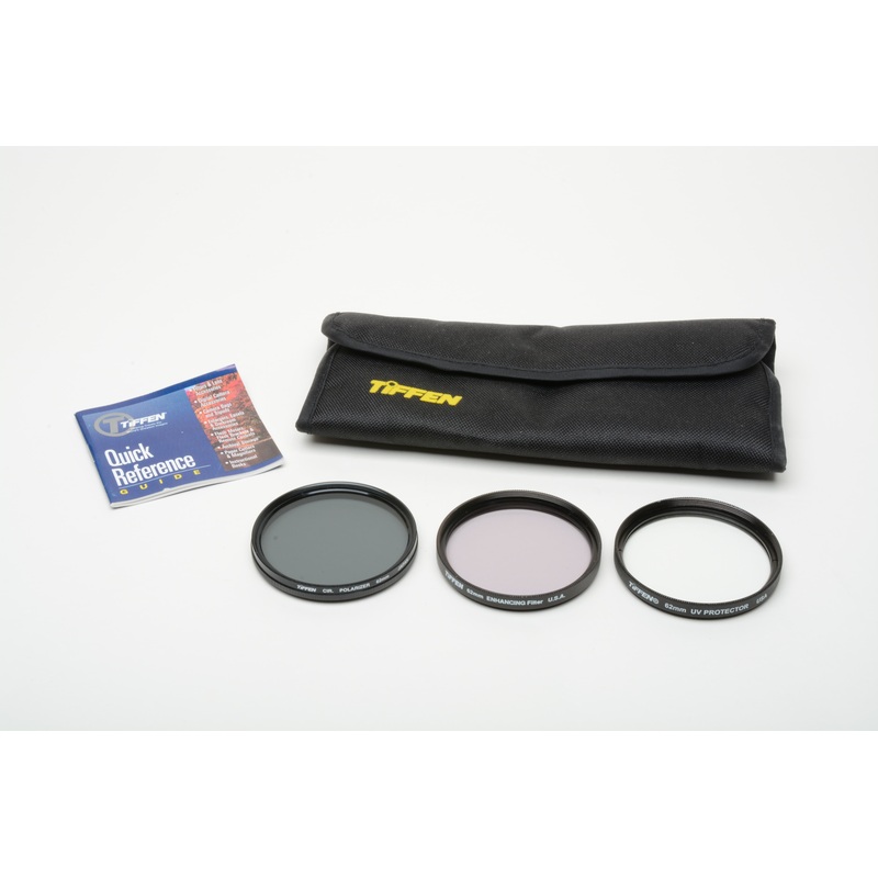 Tiffen set of 3 62mm filters (Enhancing, Circular Polarizer, UV), in pouch, very clean
