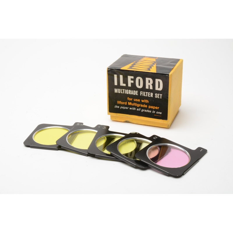 Ilford Multigrade Filter set  5X contrast filters in box, Metal frames