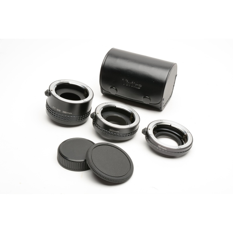 Vivitar AT-22 Extension Tube set 12/20/36mm Pentax K-mount, caps+case