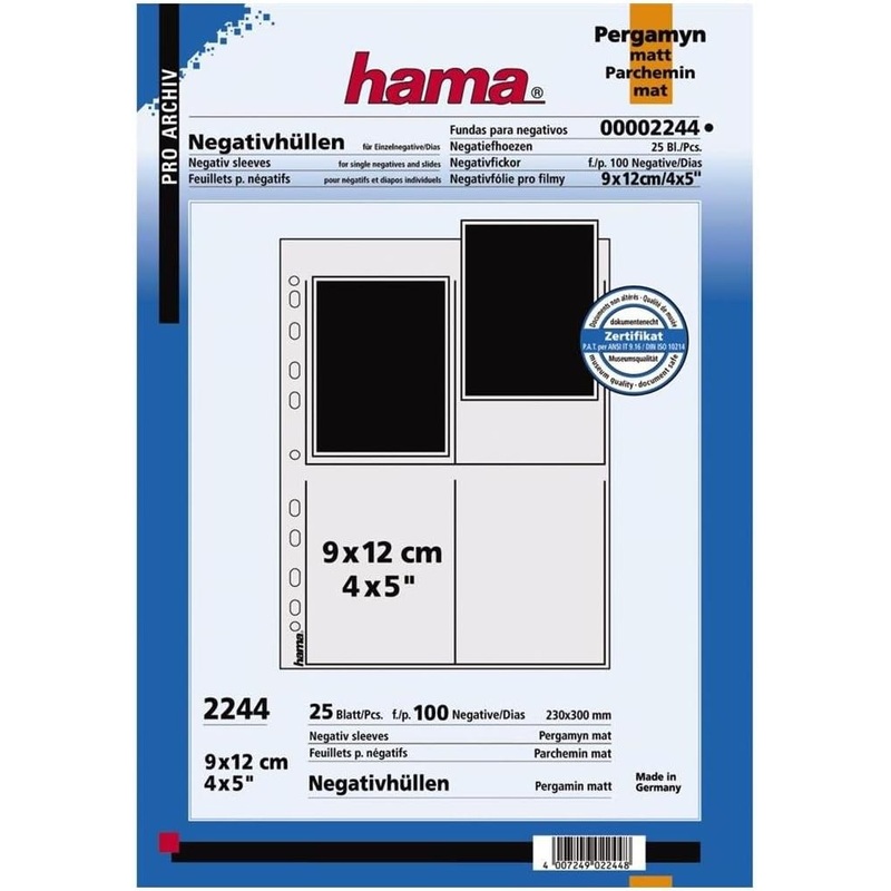 HAMMA Negative Sleeves 9 X 12/4 (4 X 5) 100 Blatt/Pcs, Matt