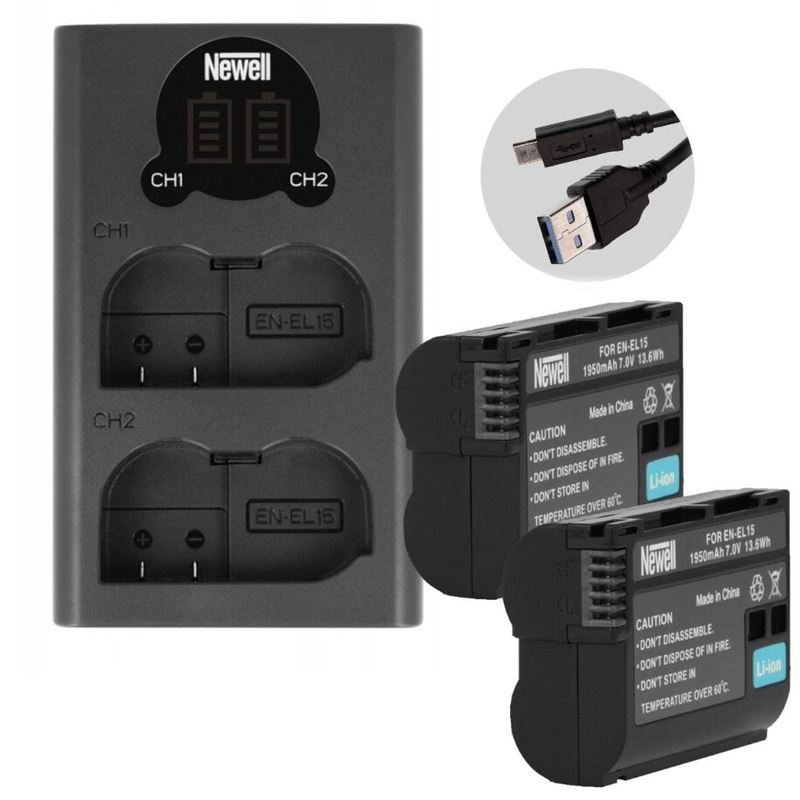 Newell EN-EL15 Dual Battery Charger + 2 Batteries