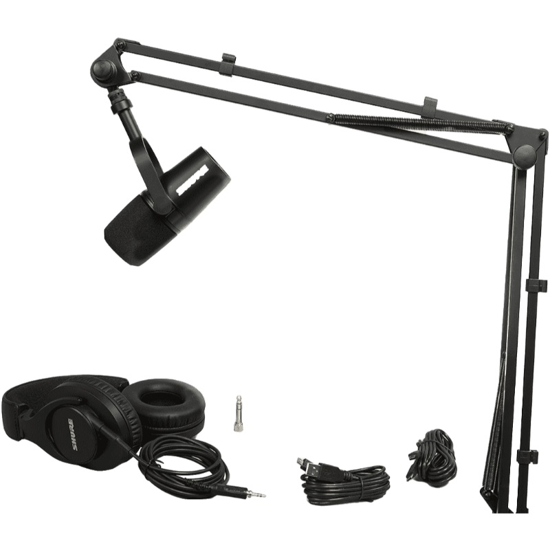 SHURE – MV7K-PACK6 Pack micro MV7-K + pied articul 23840 + casque SRH440A-EFS VOIX OFF