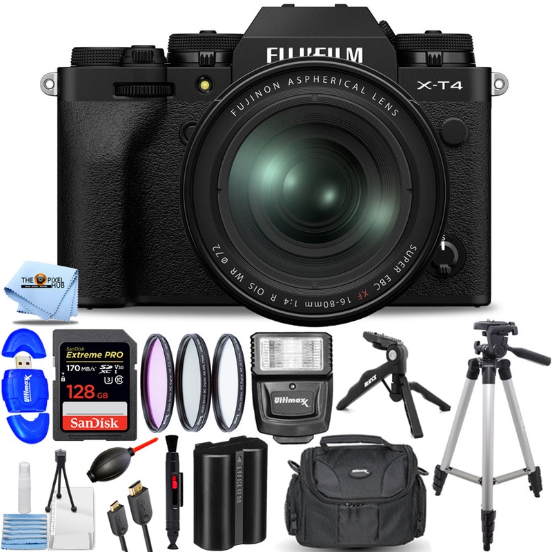 FUJIFILM X-T4 Mirrorless Camera with 16-80mm Lens (Black) – 12PC Accessory Kit