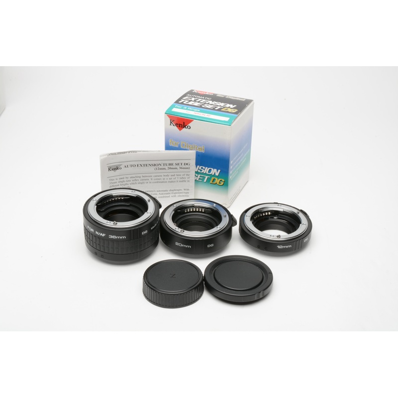 Kenko DG Auto extension tube set for Nikon AF mount, +caps, Mint (12, 20, 36mm)