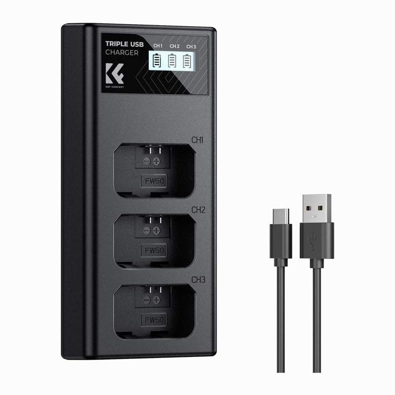 K&F Concept NP-FW50 Charger 3-Slot ZV-E10 Battery Charger with LCD Display for Sony A6400 A6600 ZV-E10 A7 A7ii Cameras-KF28.0060