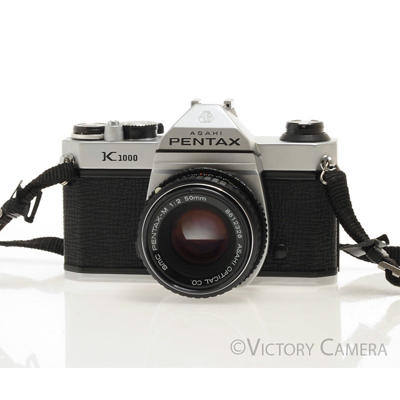 Pentax K1000 Chrome 35mm Film Camera w/ 50mm f2 Lens [EXC]