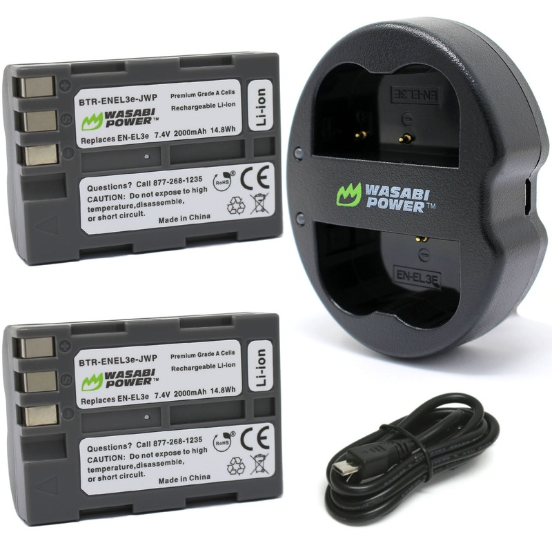 Nikon EN-EL3e, EN-EL3 Battery (2-Pack) and Dual Charger by Wasabi Power