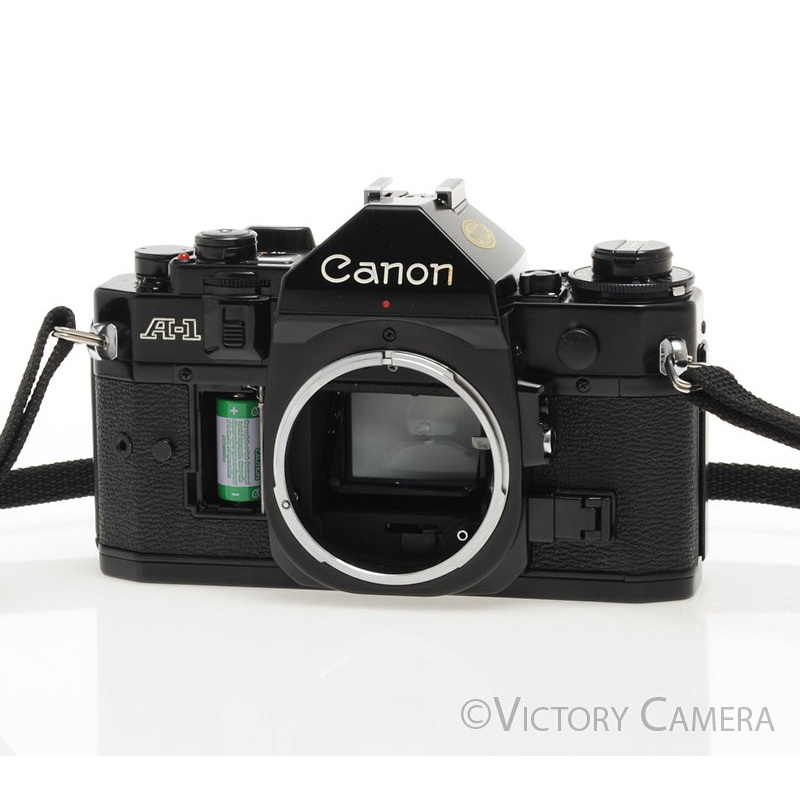 Canon A-1 A1 35mm Black Film Camera Body -No Batt. Door, New Seals- [BAR]