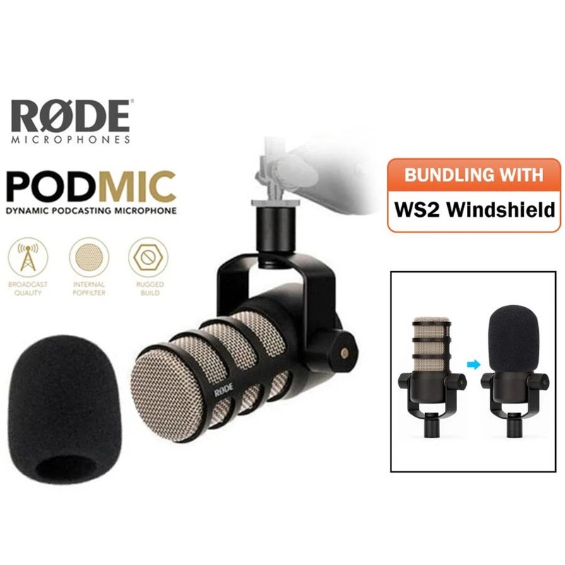 Rode PodMic Dynamic Podcasting Microphone with Rode WS2 Windshield