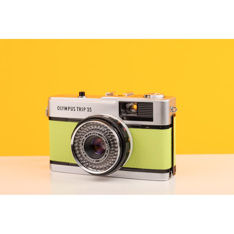 Olympus Trip 35 Vintage 35mm Film Camera with Zuiko 40mm f2.8 Lens with Customised Lime Leather Skin