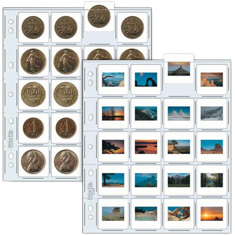 Print File Archival Storage Page for Slides, 35mm (2×2″), Holds 20 Slides, Top-Load, Extra Heavyweight (10-Mil), Clear Back (Hanger or Binder) – Pack of 25