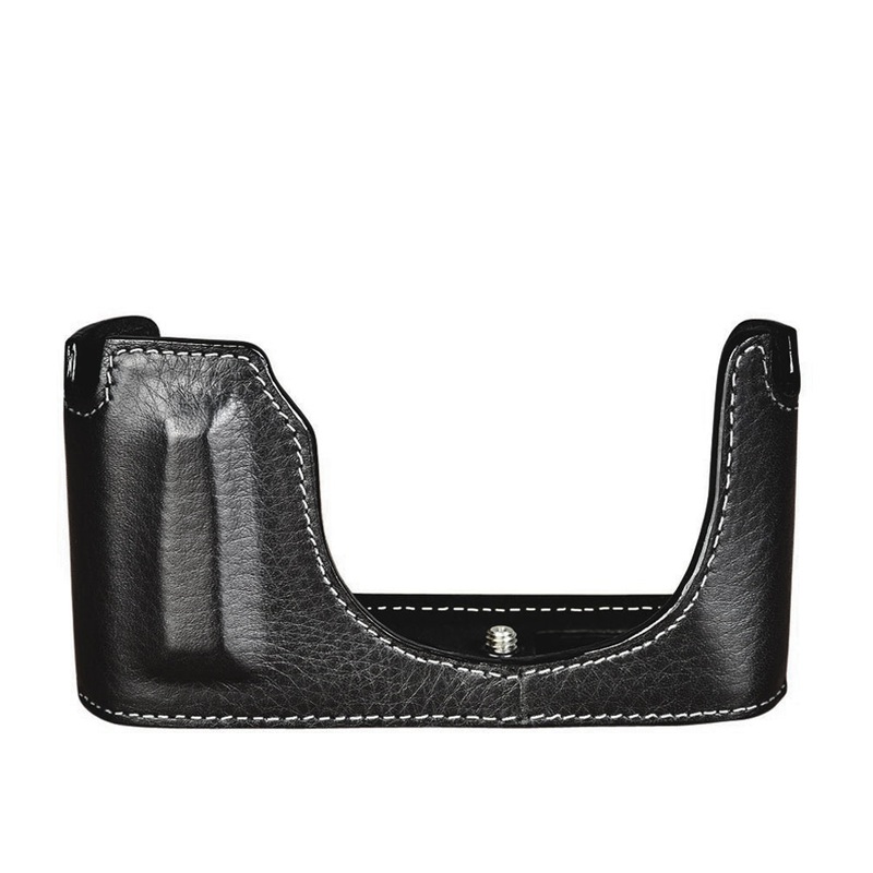 Oberwerth Half Case with Battery Hatch for Leica Q2  – Casual Line, Black with White Stitching