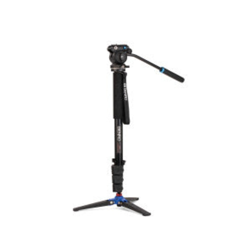 Benro A38FD Series 3 AL Monopod with Locking 3-Leg Base & S2PRO Head – 4 Leg Sections, Flip Lock Leg Release