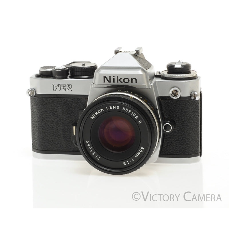 Nikon FE-2 FE2 Chrome 35mm Camera with 50mm f1.8 AI-s Lens -New Seals- [EXC]