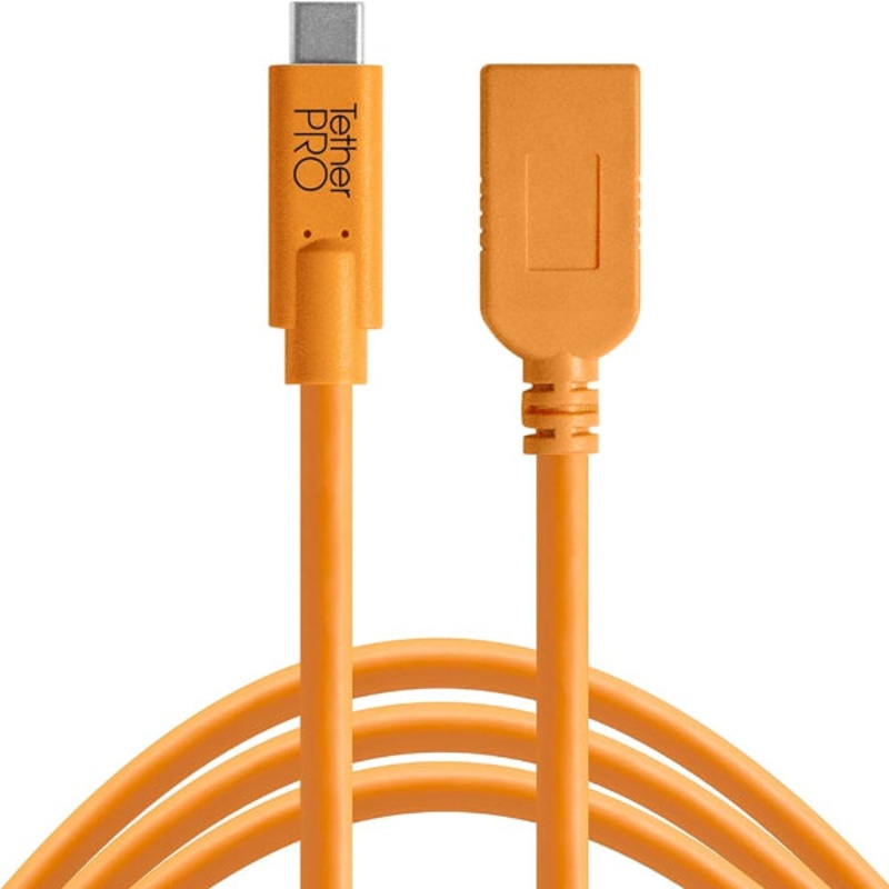 Tether Tools TetherPro USB Type-C to USB Type-A Extension Cable (15′, Orange) CUCA415-ORG