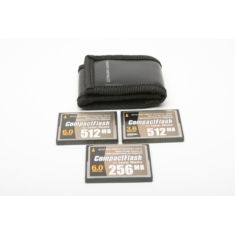Set of 3 Ritz (Lexar) CF Cards in wallet 2X 512MB, 1X 256MB