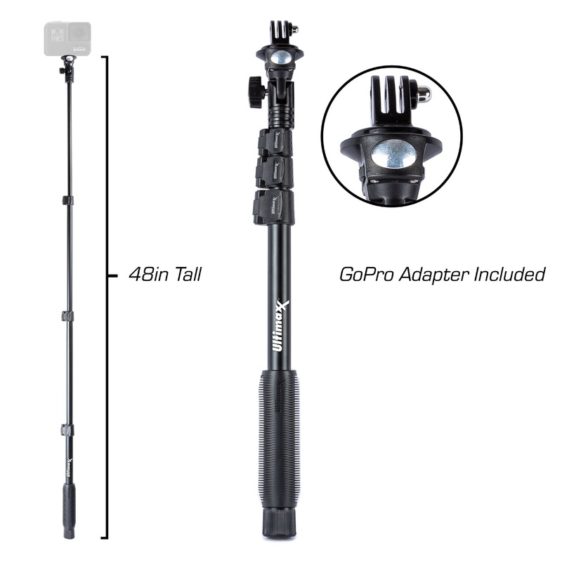 48″ Inch 360 Mobility Monopod with GoPro Adapter Head and Smartphone Holder
