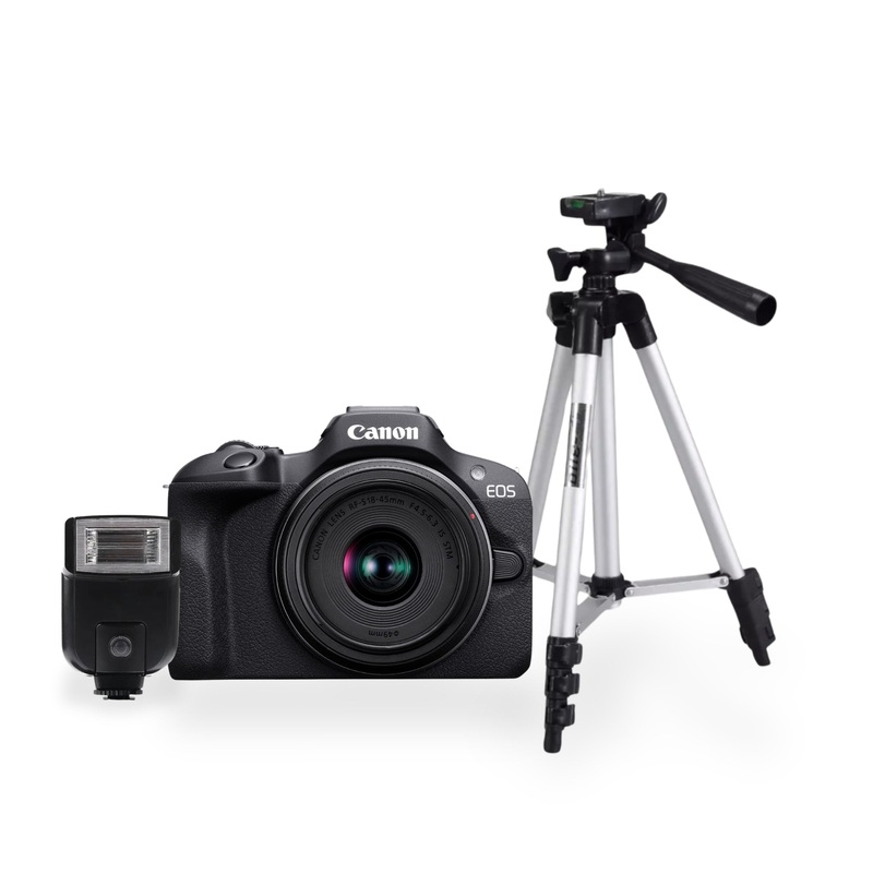 Kit Cmara Canon EOS R100 con RF-S 18-45mm + Tripie y Flash de Regalo