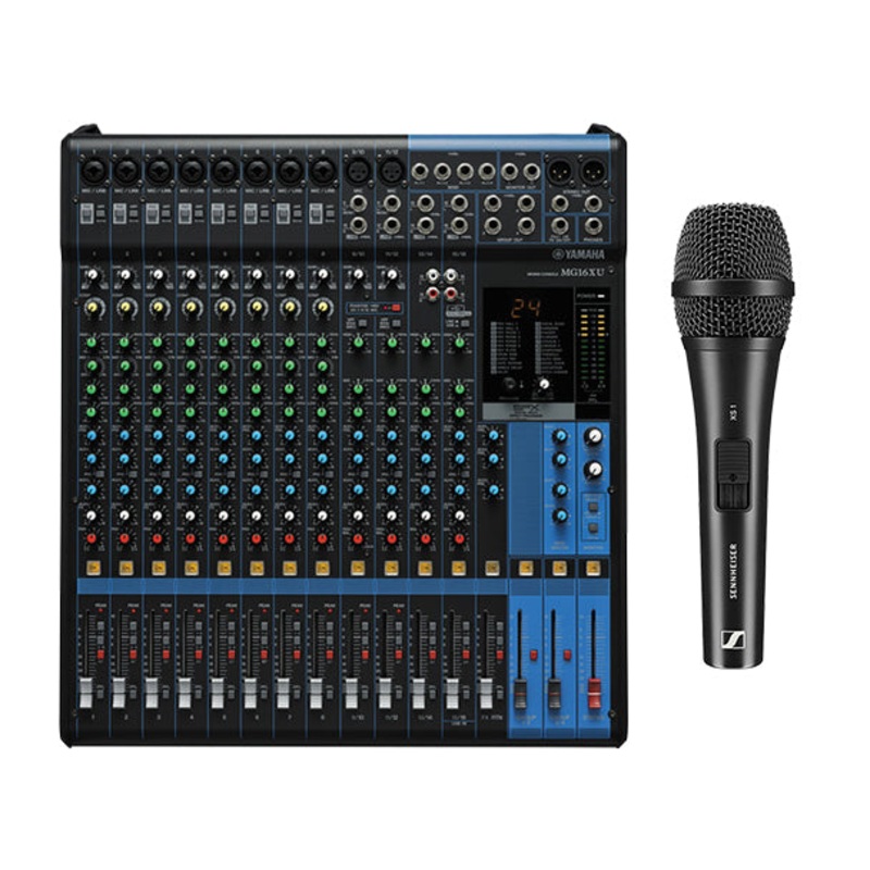 Yamaha MG16XU – 16-Input Mixer with Built-In FX and 2-In/2-Out USB Interface w/ free Sennheiser XS-1