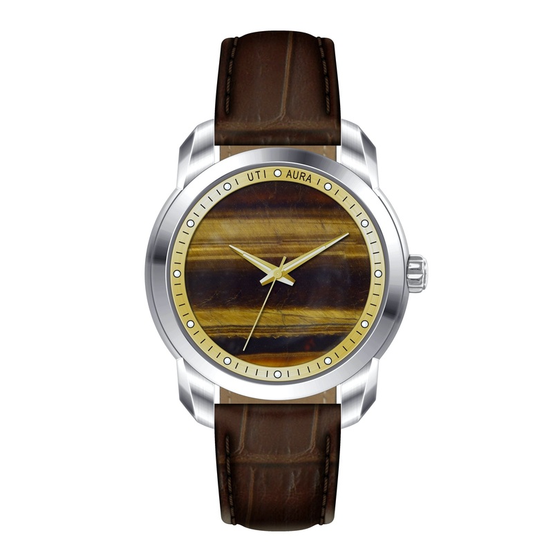 TIGER EYE GOLD Brown Crocodile Pattern Genuine Leather