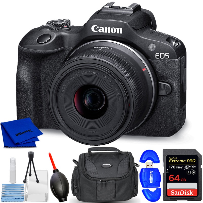 Canon EOS R100 Mirrorless Camera with 18-45mm Lens 6052C012 – 7PC Accessory Kit