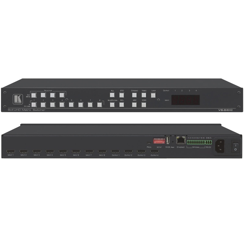 Kramer Electronics VS-84H2 8×4 4K HDR HDCP 2.2 Matrix Switcher with Digital Audio Routing