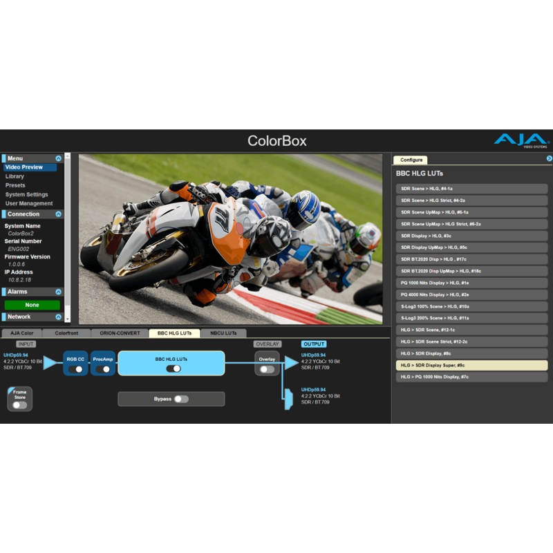 AJA ColorBox License for BBC HGL LUTs – CB-LIC-BBC