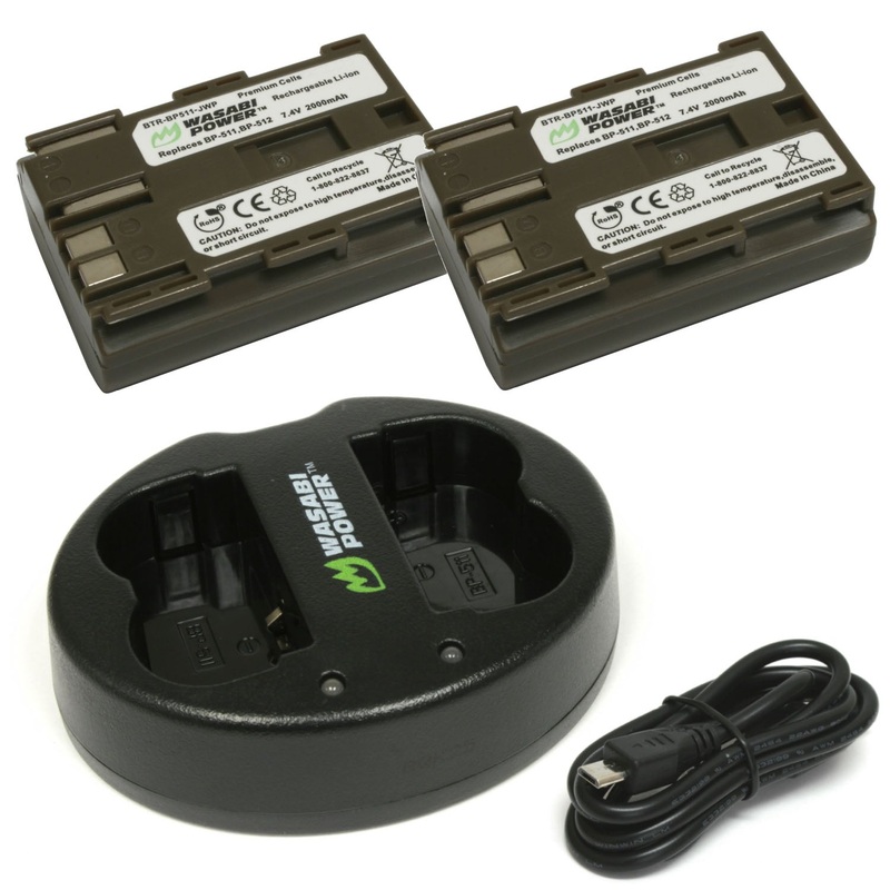 Canon BP-511, BP-511A, BP-512, BP-514 Battery (2-Pack) and Dual Charger by Wasabi Power