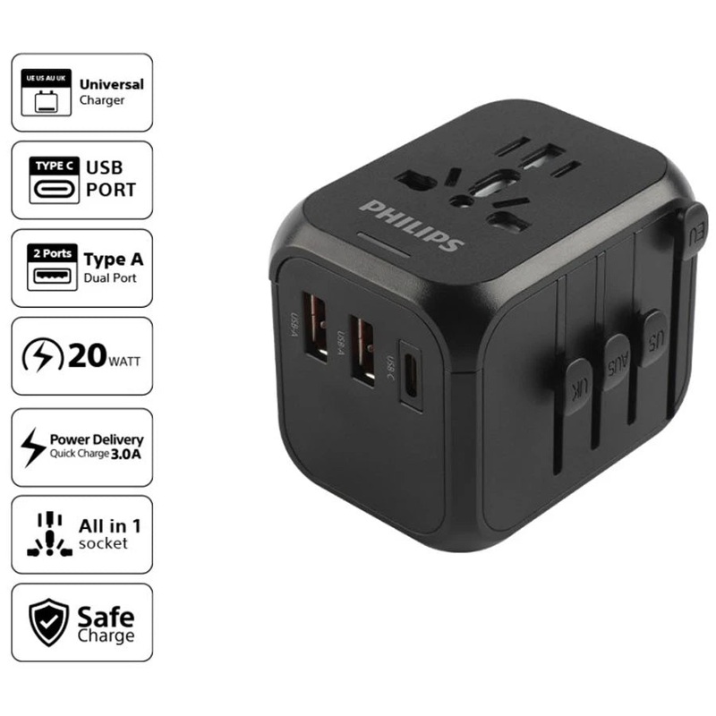 Philips Quick Charge Travel Adaptor Black SPN3351BK