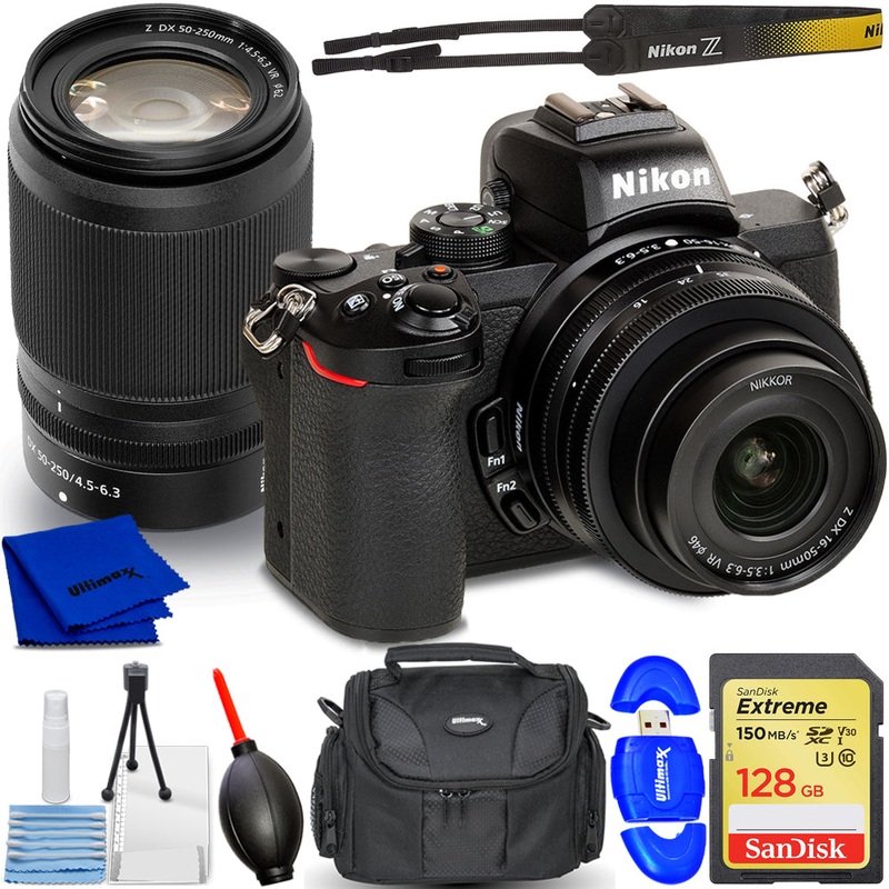 Nikon Z50 Mirrorless Camera with 16-50mm and 50-250mm Lenses – 8PC Bundle