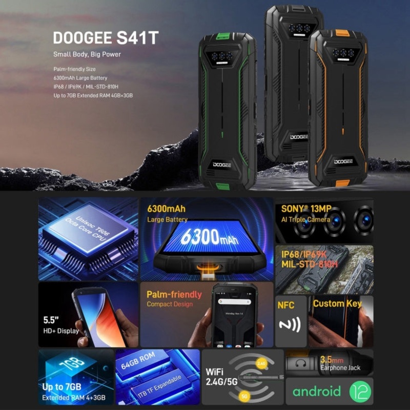 DOOGEE S41T Rugged Phone 4GB+64GB Black