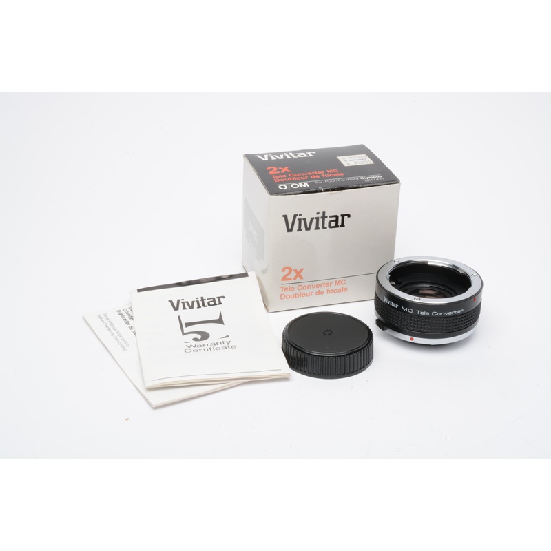 Vivitar 2X Tele converter 2X-21 for Olympus OM 35mm cameras, in box +instructions